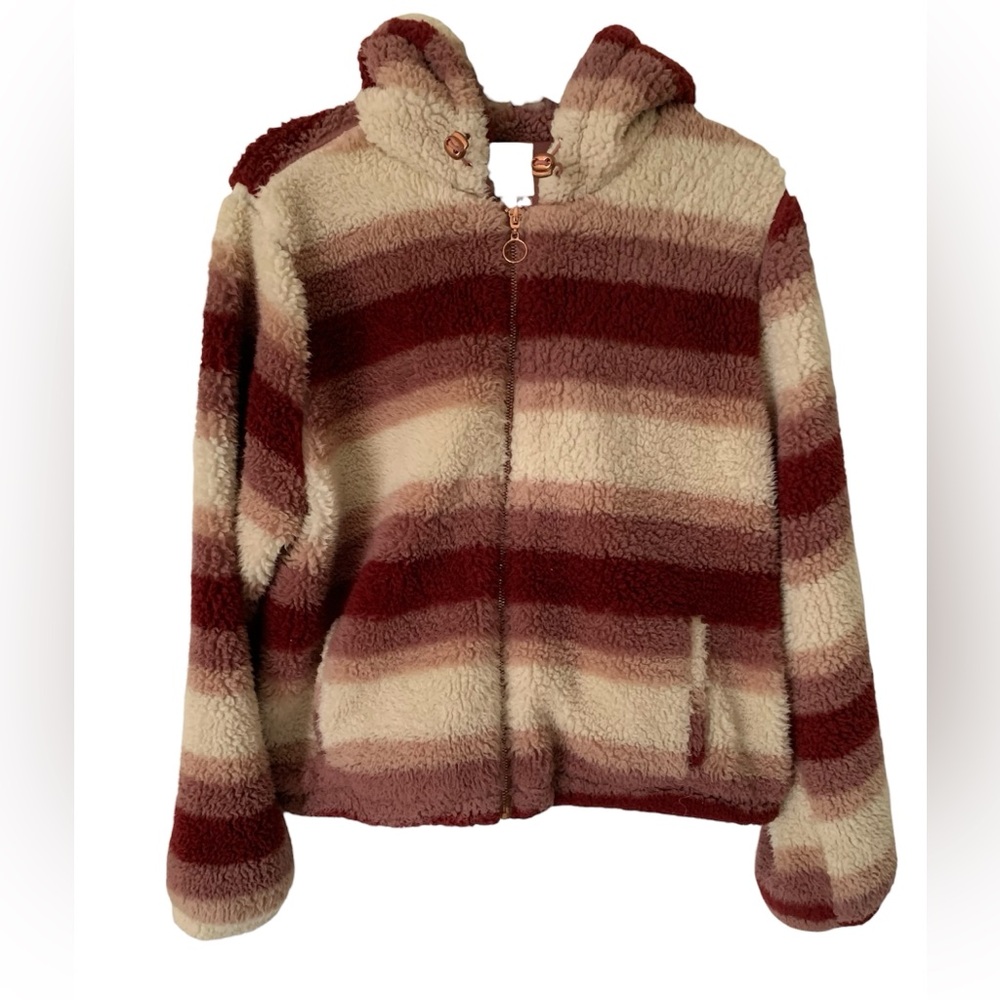 Ashley By 26 International Outwear Sherpa Jacket Women's XL Pink Cream Stripes